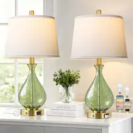 partphoner - Modern Glass Table Lamps Set of 2 with USB A+C - Green