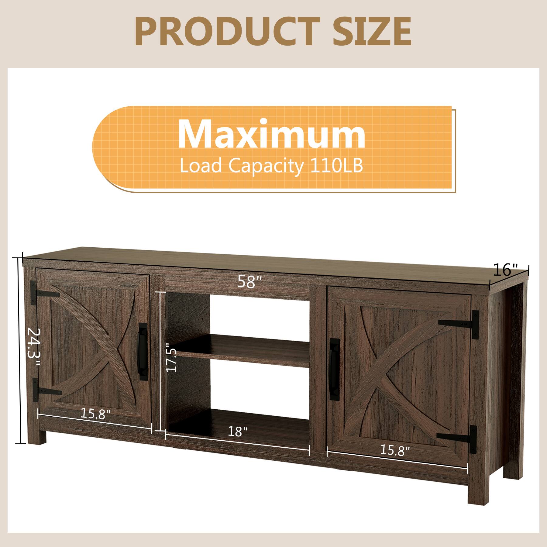 PRODUCT SIZE
Maximum Load Capacity 110LB
58" x 16" x 24.3" x 17.5" x 15.8" x 18" x 15.8"