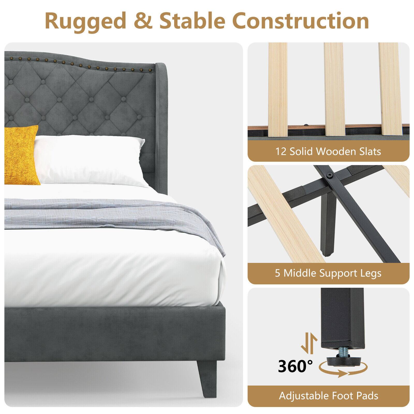 Rugged & Stable Construction
12 Solid Wooden Slats
5 Middle Support Legs
360° Adjustable Foot Pads