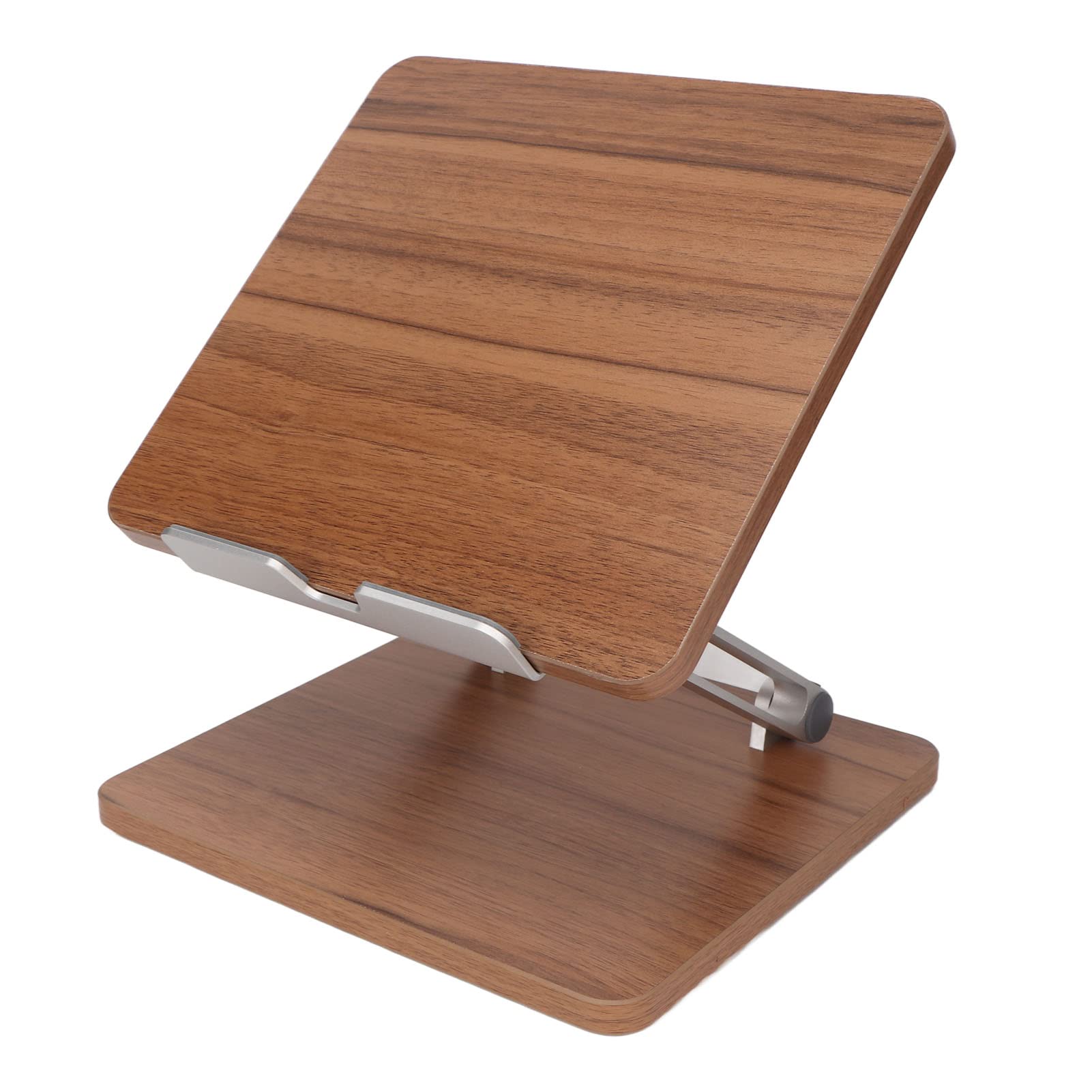 Front. HongFei - Wooden Laptop Stand - Adjustable Book Holder & Riser, Customizable Height & Angle, Aluminum Alloy, Deep Wood Color - Black.