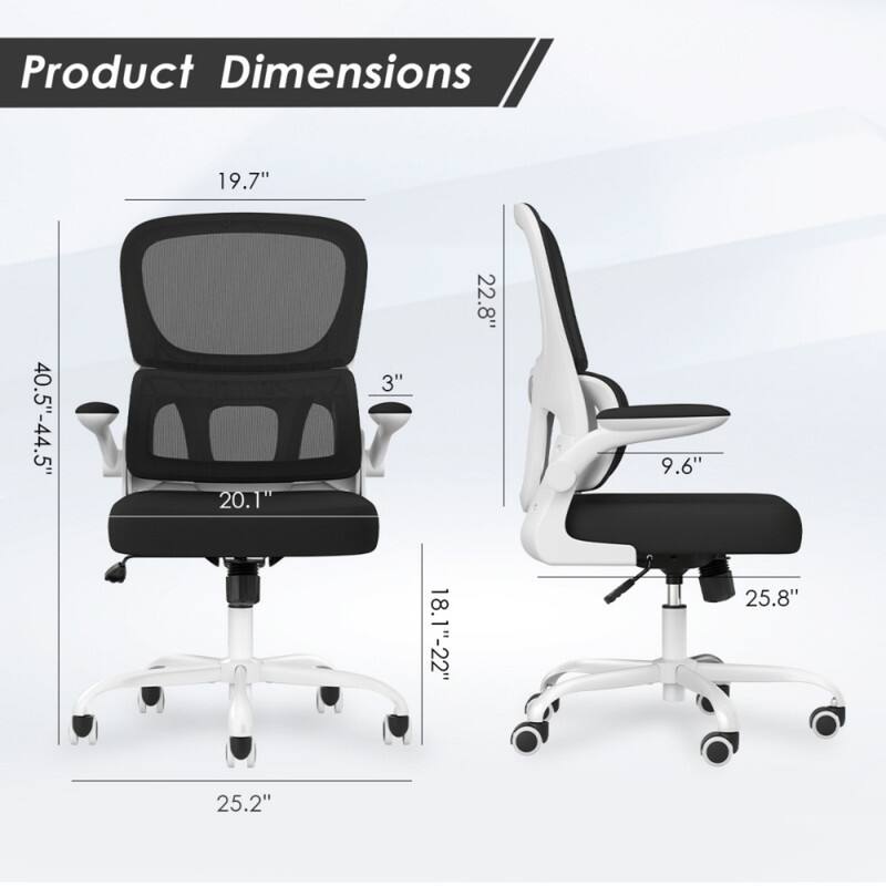 Product Dimensions

- Height: 40.5" - 44.5"
- Width: 19.7"
- Depth: 25.2"
- Seat Height: 18.1" - 22"
- Seat Depth: 20.1"
- Back Height: 22.8"
- Armrest Height: 3"
- Headrest Height: 9.6"
- Base Diameter: 25.8"