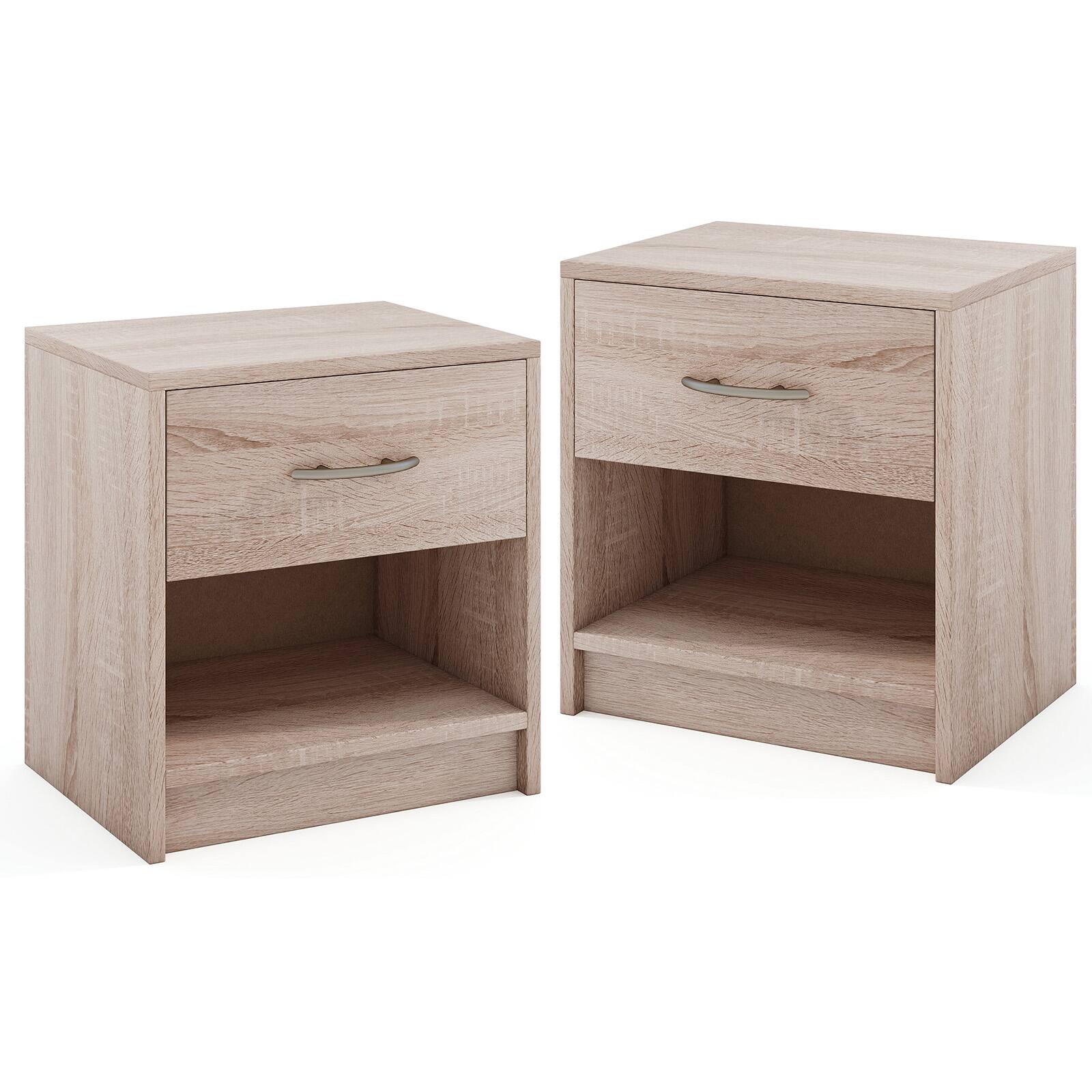 Alt View 9. Gymax - Gymax 2 PCS Nightstand w/ Drawer Side Table w/ Slide-out Drawer Open Storage Shelf Natural - Natural.