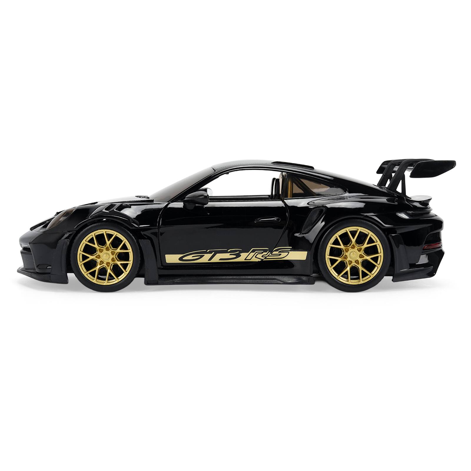 Alt View 2. Jada - Porsche 911 (992) GT3 RS Black with Carbon Top & Hood Stripes & Gold Wheels "Hyper-Spec" 1/24 Diecast Model Car by Jada.