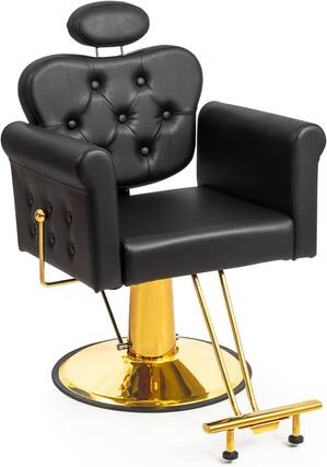 Front. Winado - All Purpose Salon Chair with Reclining Back & Tufted Button & Footrest & 330LBS Capacity for Barbershop Braiding Makeup - Black & Gold.