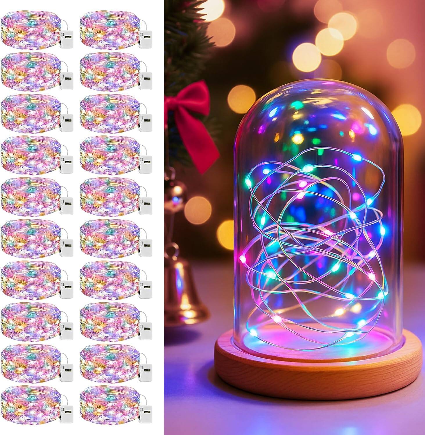 Front. Veranti - 7 ft 20 LED Battery Fairy String Lights for Halloween Crafts and Christmas Centerpieces, 3 Modes.