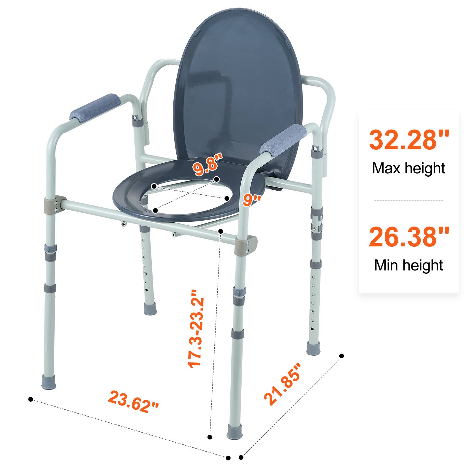 23.62", 9.8", 9", 17.3-23.2", 21.85", 32.28" Max height, 26.38" Min height