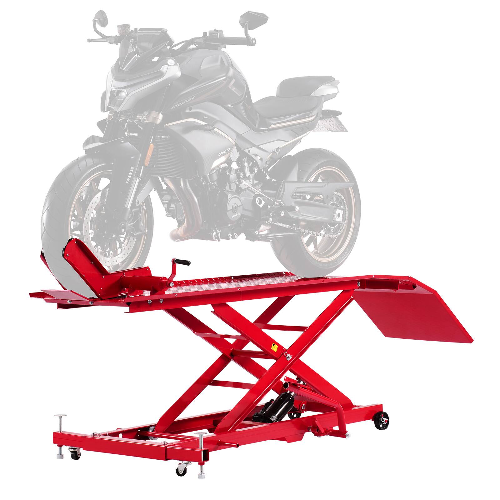 Alt View 5. VEVOR - Motorcycle Lift Table, 1000lbs Weight Capacity, 360° Flexible Moving Motorcycle Jack Stand, 8.6-31 in Height Range - Red.