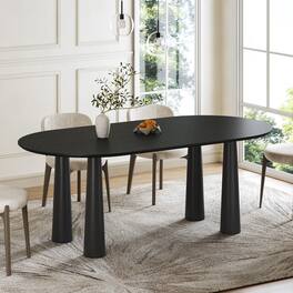 PexFix - Solid Wood Oval Dining Table | Modern Minimalist for 6, 67-Inch Kitchen Table with 4 Legs - Black