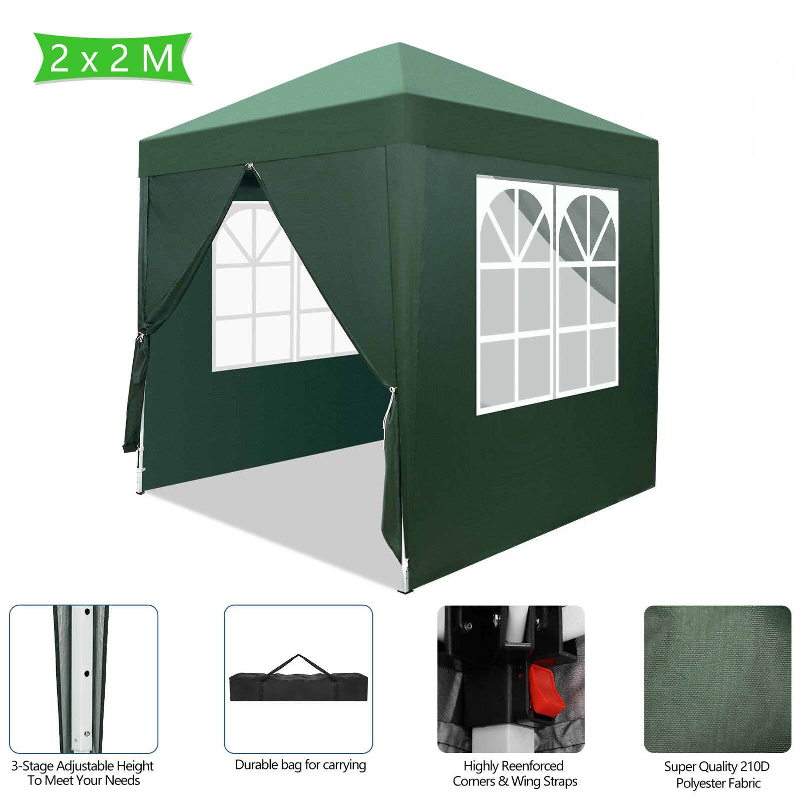 2x2M

3-Stage Adjustable Height To Meet Your Needs

Durable bag for carrying

Highly Reinforced Corners & Wing Straps

Super Quality 210D Polyester Fabric