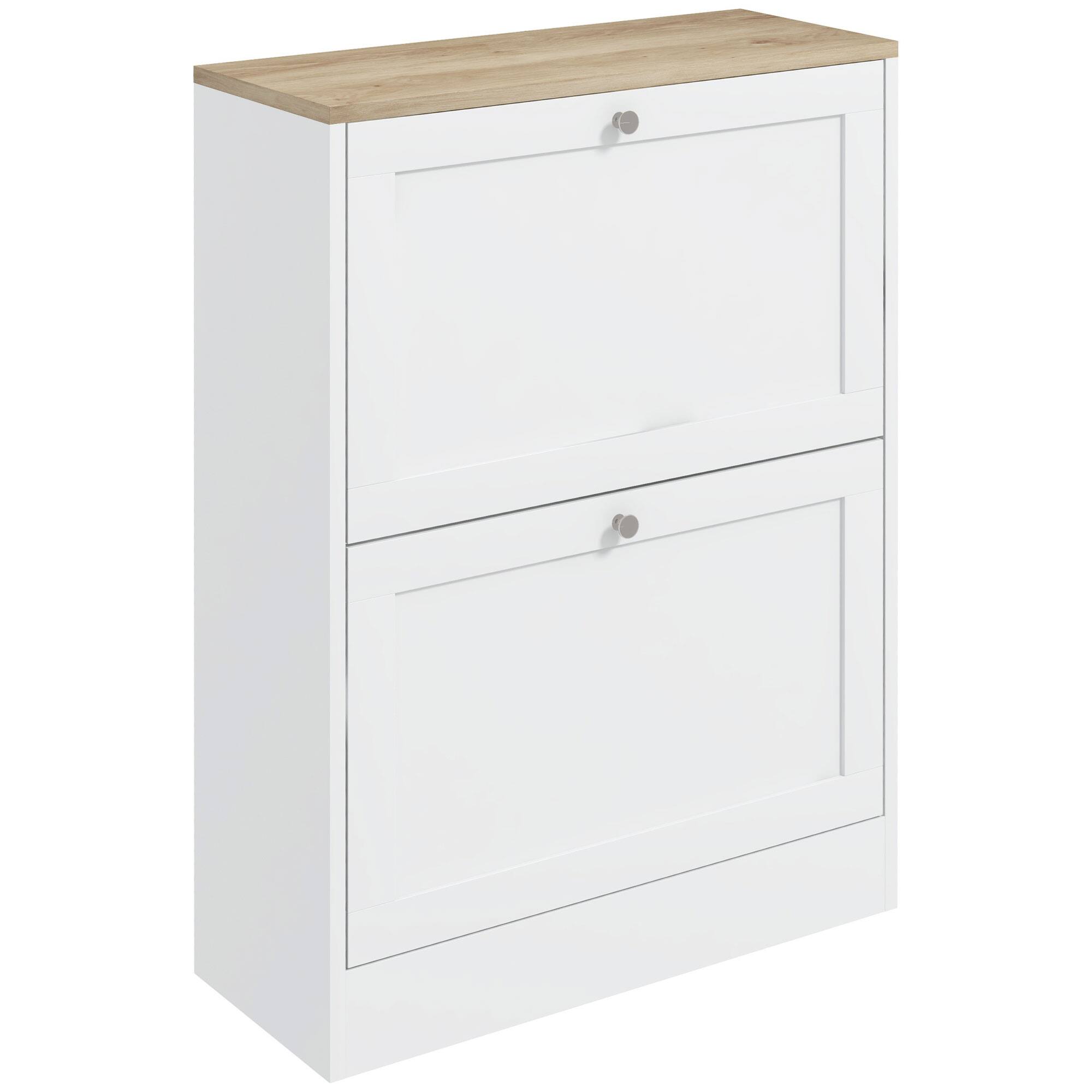 Front. TinyHomie - Slim Modern Hidden Shoe Storage Cabinet with 2 Flip Drawers and Adjustable Shelves for 12 Pairs of Shoes - White.