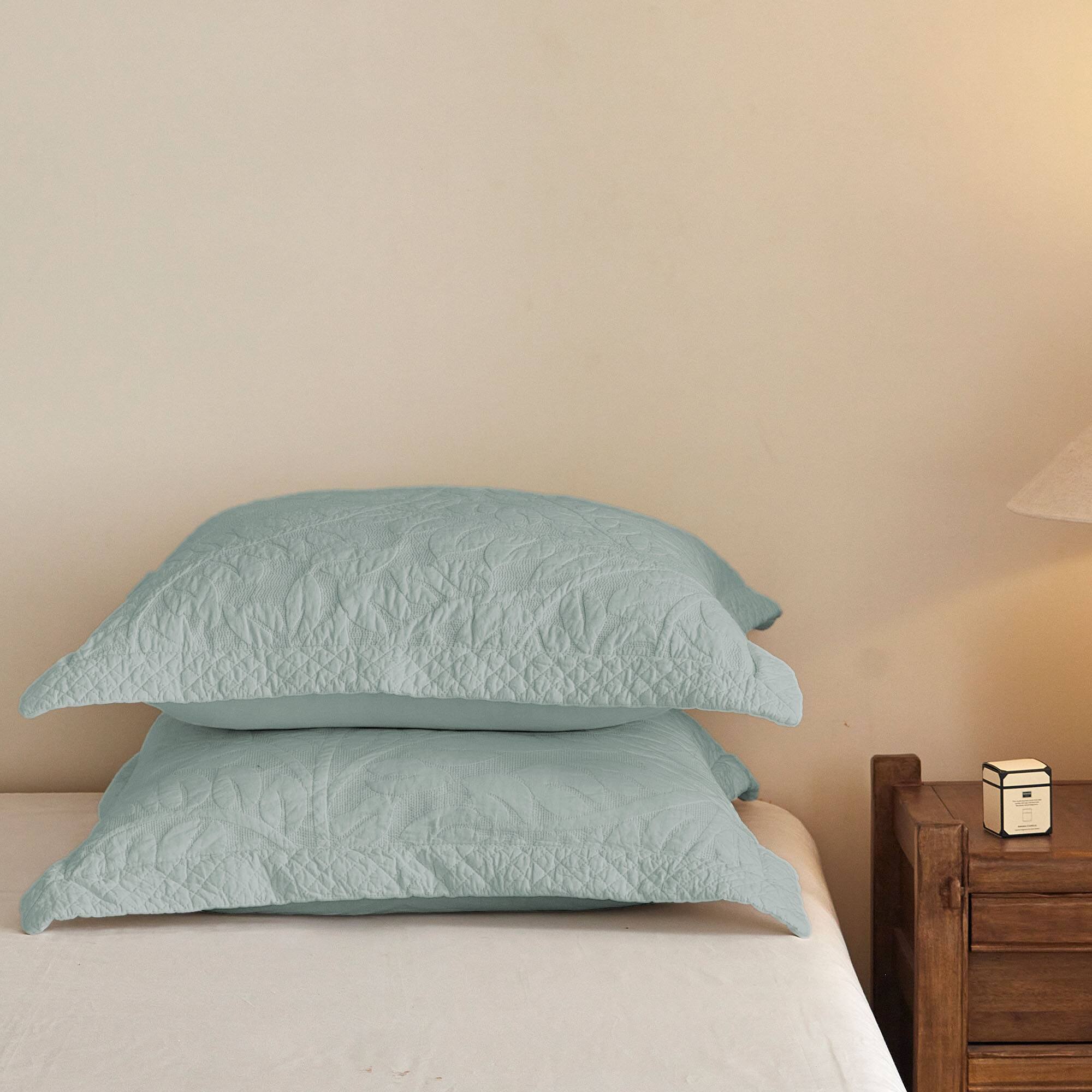 Alt View 1. MarCielo - 100% Cotton Embroidered Quilted Pillow Shams Set of 2, 26"x26" Euro Size - Aruba Blue.