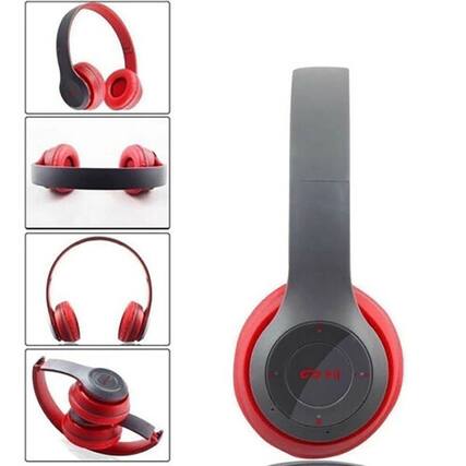 Front. Stock Preferred - Wireless Bluetooth Headphones with Mic - Red.