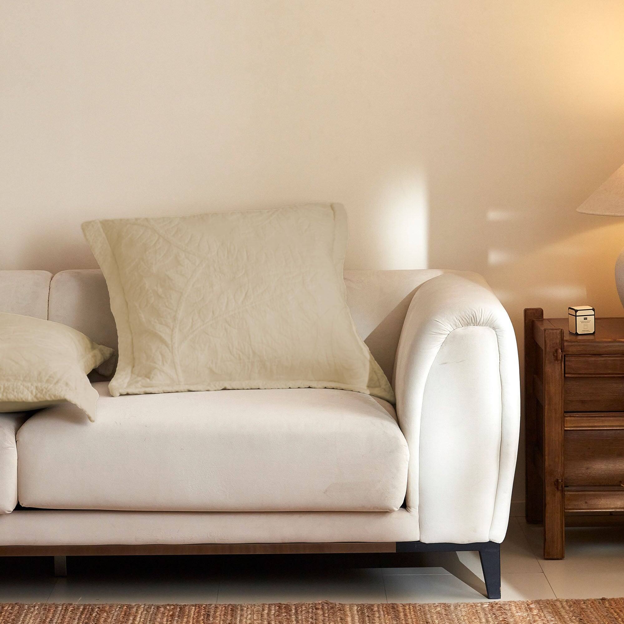 Back. MarCielo - 100% Cotton Embroidered Quilted Pillow Shams Set of 2, 26"x26" Euro Size - Natural Beige.