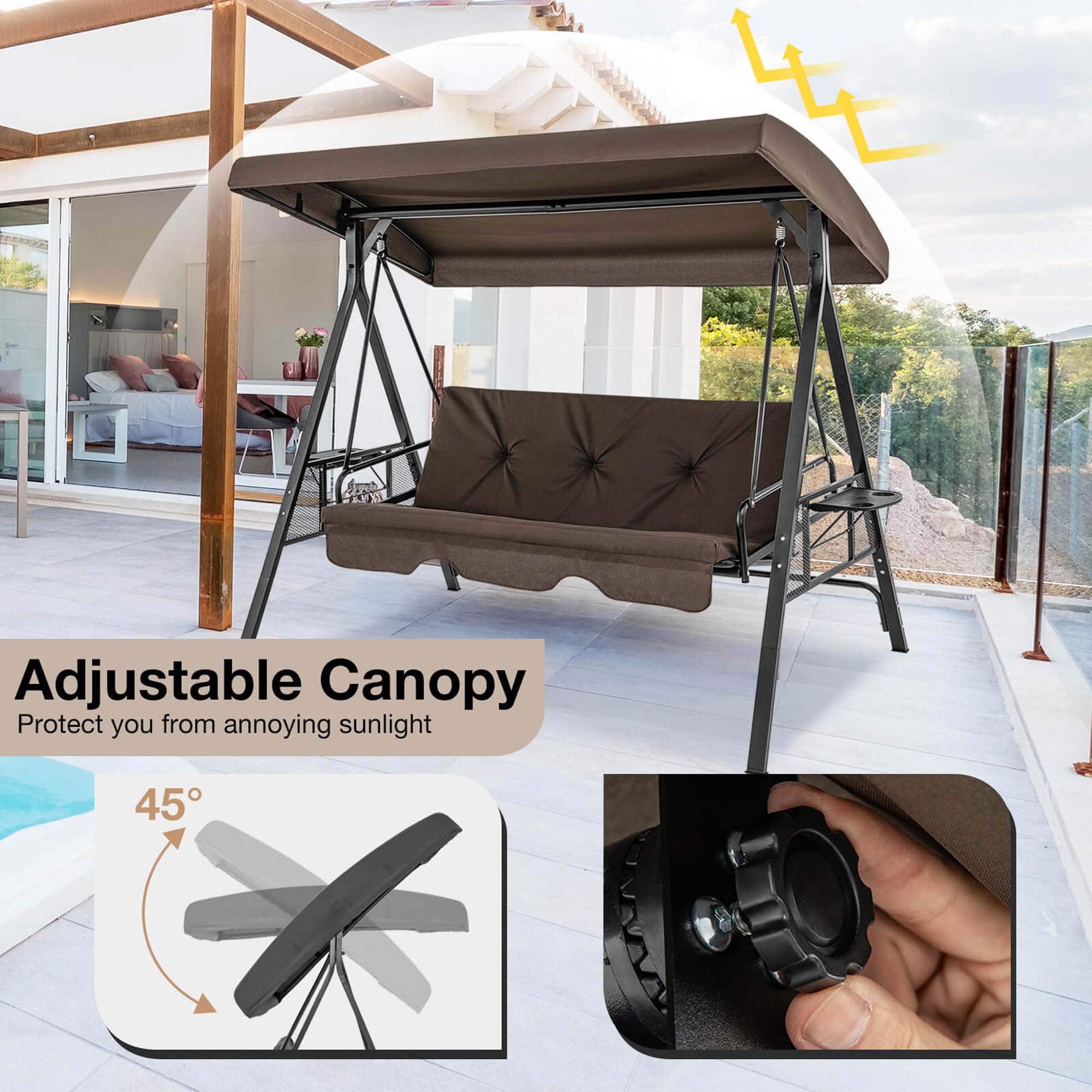 Adjustable Canopy Protect you from annoying sunlight 45°.