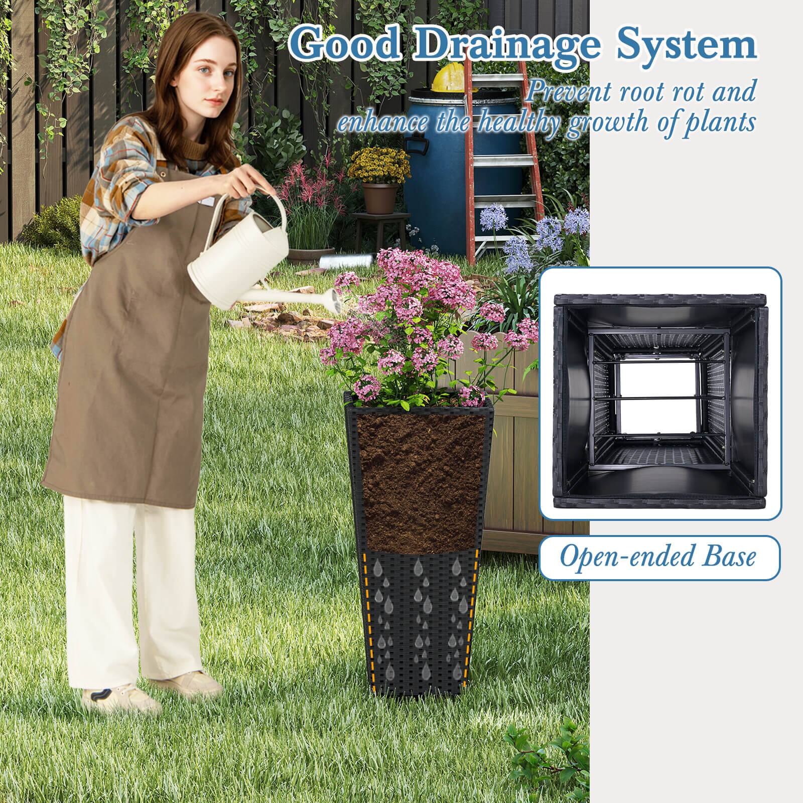 Alt View 5. Costway - Costway 30" Tall Flower Pot Set of 2 Modern Decorative Planter Pots with Open-ended Base - Black.