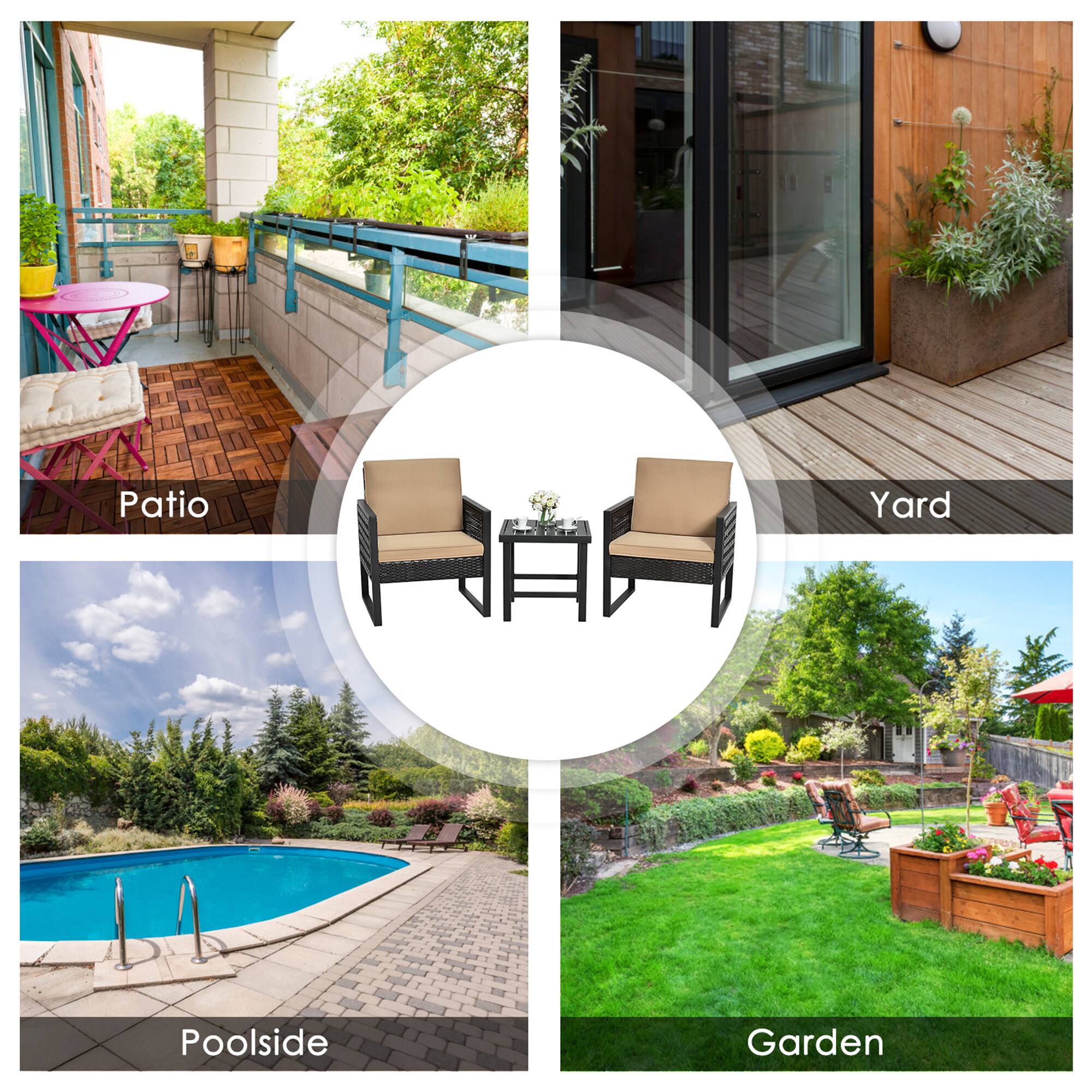 Patio  
Yard  
Poolside  
Garden