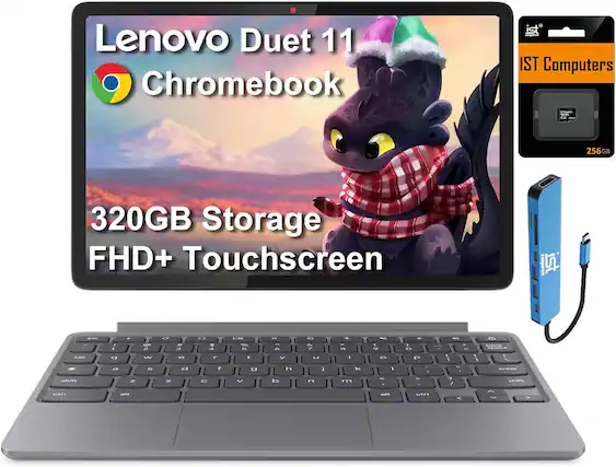 Front. Lenovo - Chromebook Duet 11M889 Gen 9 11" 2K 2-in-1 Touchscreen Laptop-MediaTek Kompanio 8-Core Processor-320GB Storage-Chrome OS - Luna Grey.