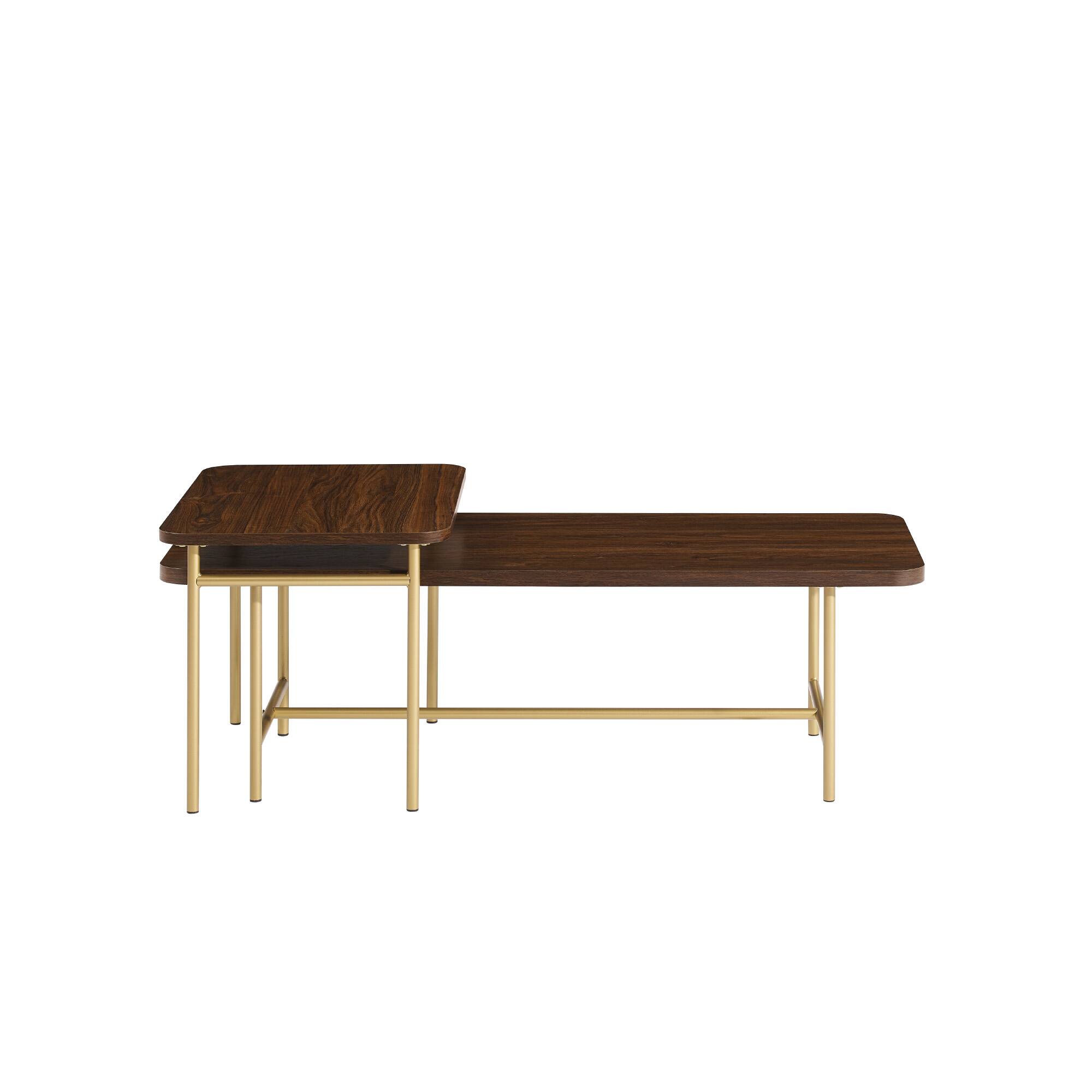 Walker Edison - Contemporary Metal and Wood Nesting Coffee Table - Dark Walnut - Front_Zoom
