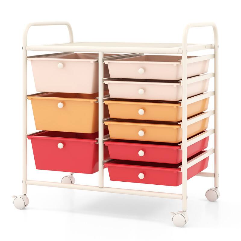 Alt View 4. WELLFOR - 9-Drawer Utility Rolling Storage Cart with Metal Tabletop &Metal Frame,Drawer Organizer for Craft Office School Storage - Macaron.