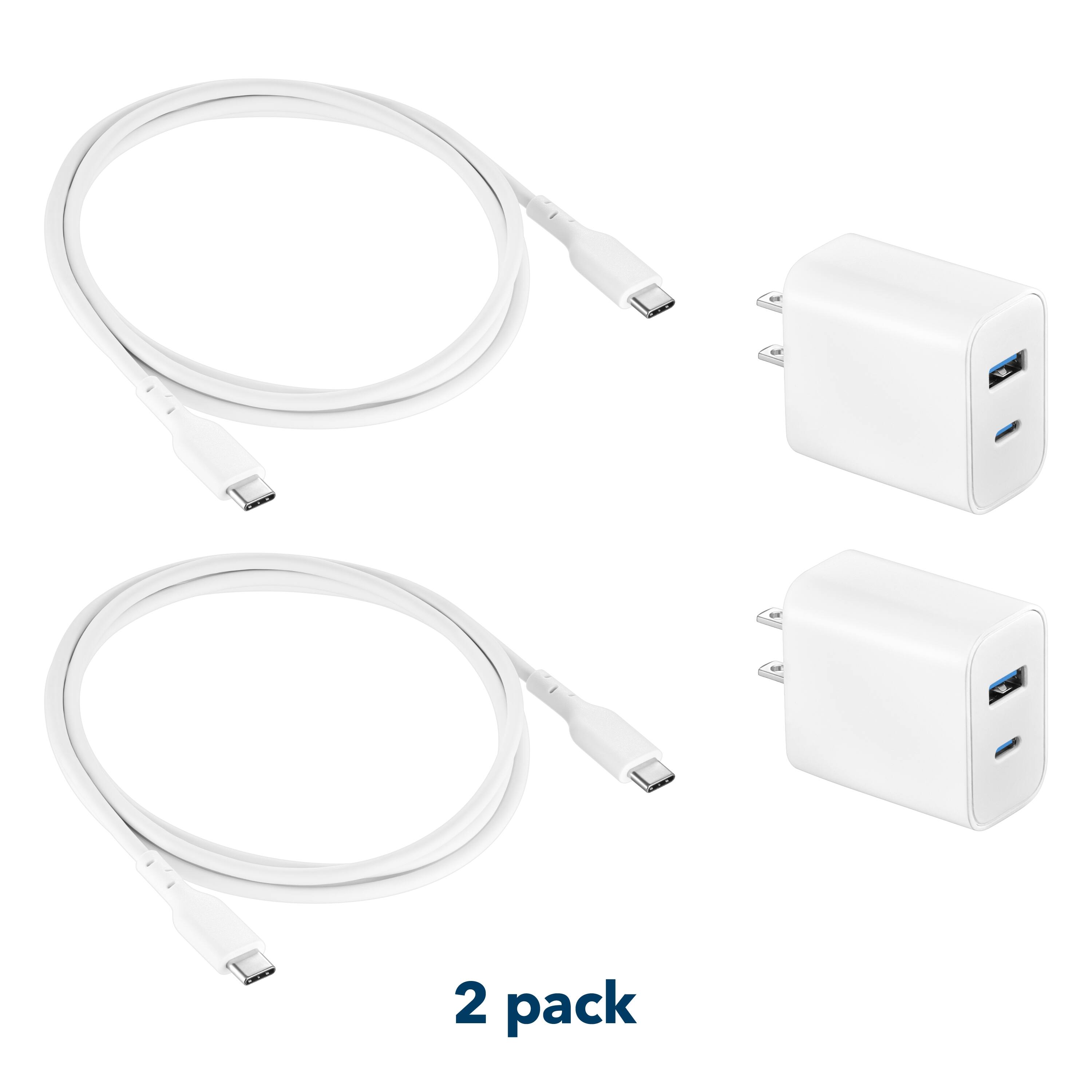 Left. Insignia™ - 40W Wall Charger with 5’ USB-C Cable for Smartphones, Tablets, and More (2-Pack) - White.