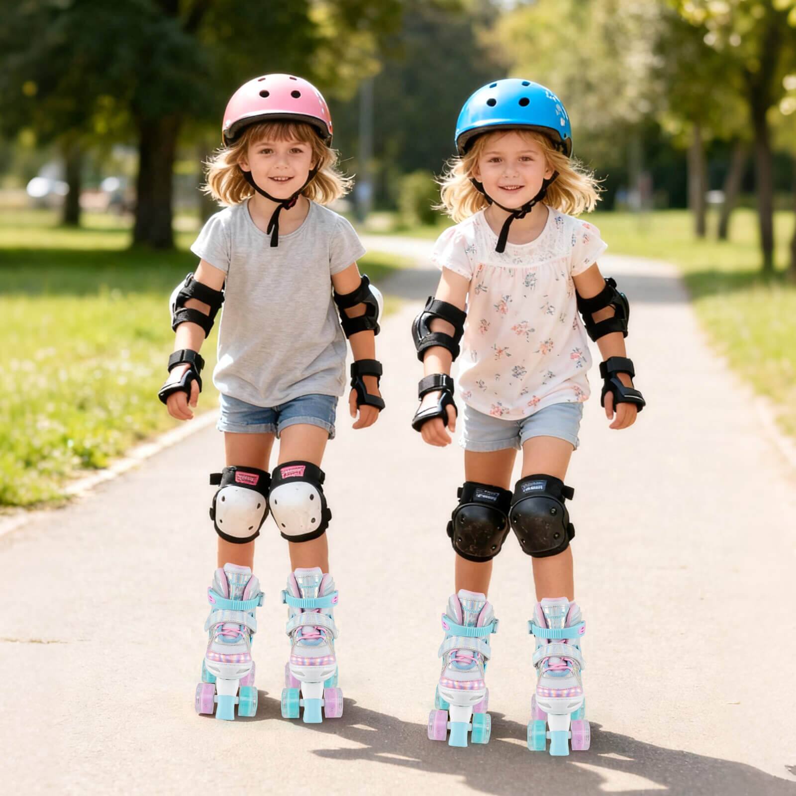 Alt View 1. Costway - Costway Kids Roller Skates 4 Sizes Adjustable Quad Skates with Light-up Wheels for Ages 5-8 - Blue.