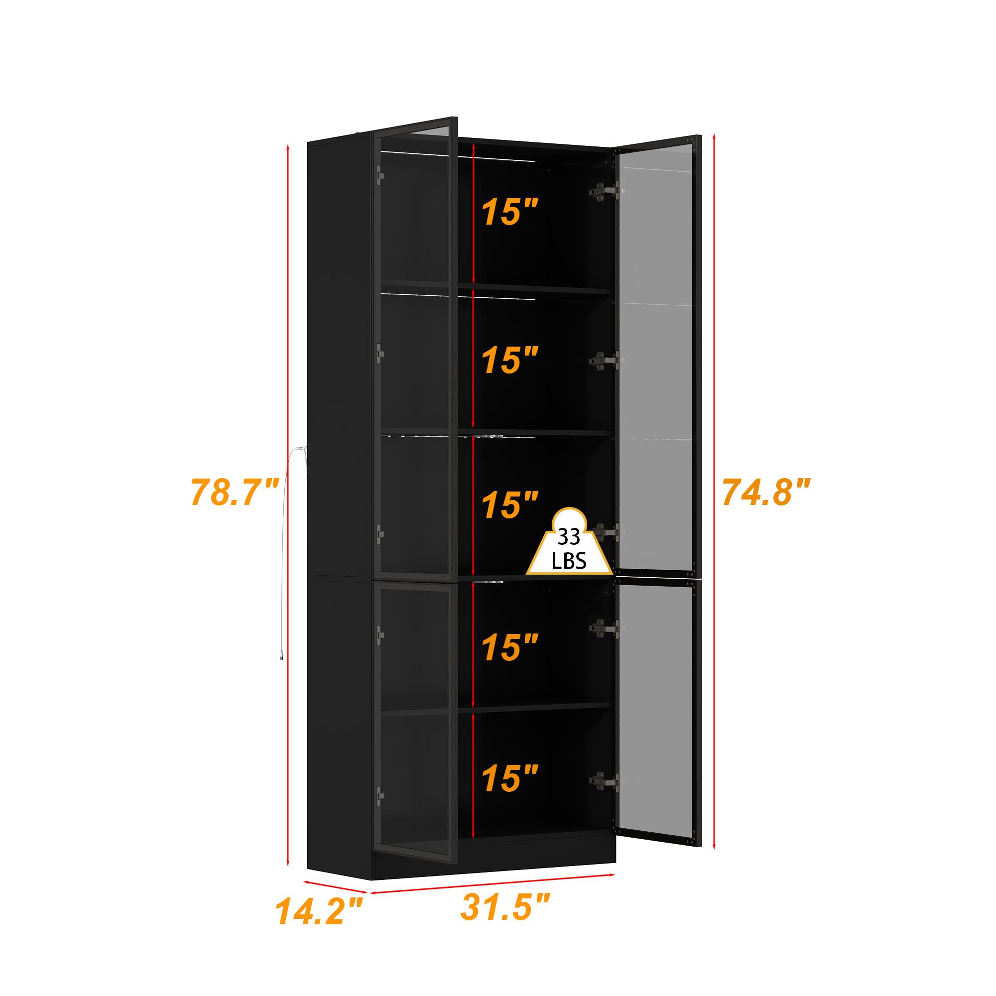 15" x 15" x 15" x 15" x 15"  
78.7" H x 31.5" W x 14.2" D  
33 LBS  
74.8"