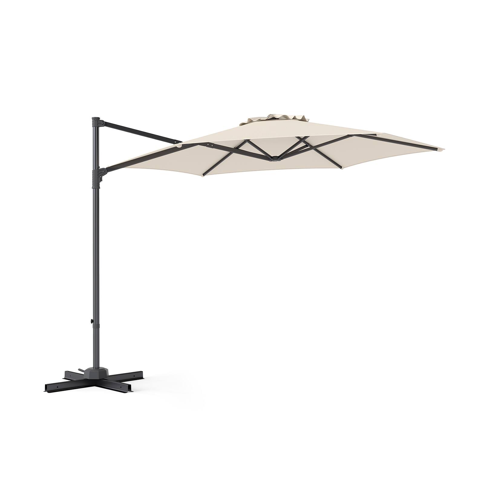 Alt View 9. Costway - Costway 10 FT Patio Cantilever Umbrella with 360° Rotation, Air Vent, Cross Base Included - Beige.