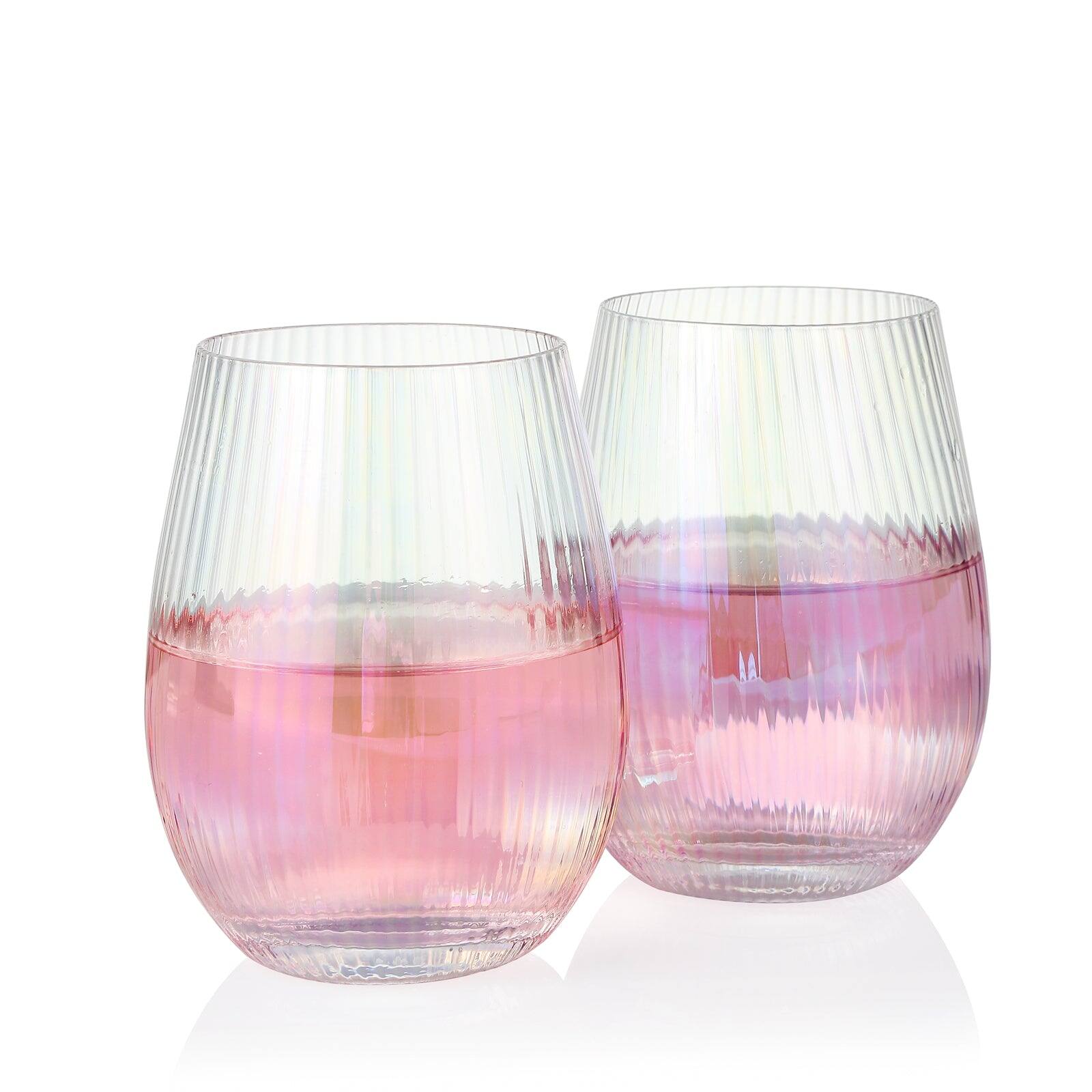Front. BreeBe - Iridescent stemless wine glasses set Unique Cute Gift Idea - Set of 2 - Iridescent.