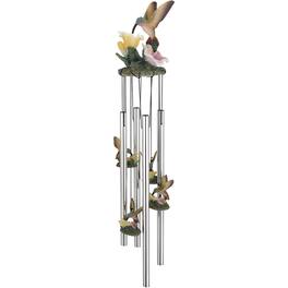 FC Design - 23" Long Hummingbird with Flower Round Top Wind Chime Outdoor Patio or Garden Hanging Decoration - Multi-Color
