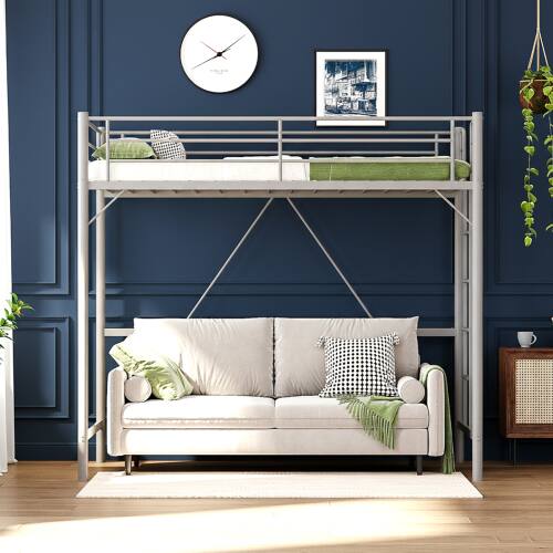 Alt View 1. Winado - Loft Bed Twin Size with Flat Ladder High Guardrail Rung Heavy Duty Metal Bed Frame Support for Adults Kids Young Teens - Grey.