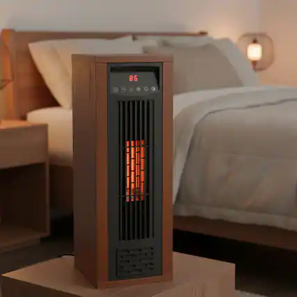 Front. Parrot Uncle - 1500W Portable Infrared Quartz Space Heater with Remote Control, ECO Mode, 12-Hour Timer and Child Lock for Home Use - Walnut Brown.