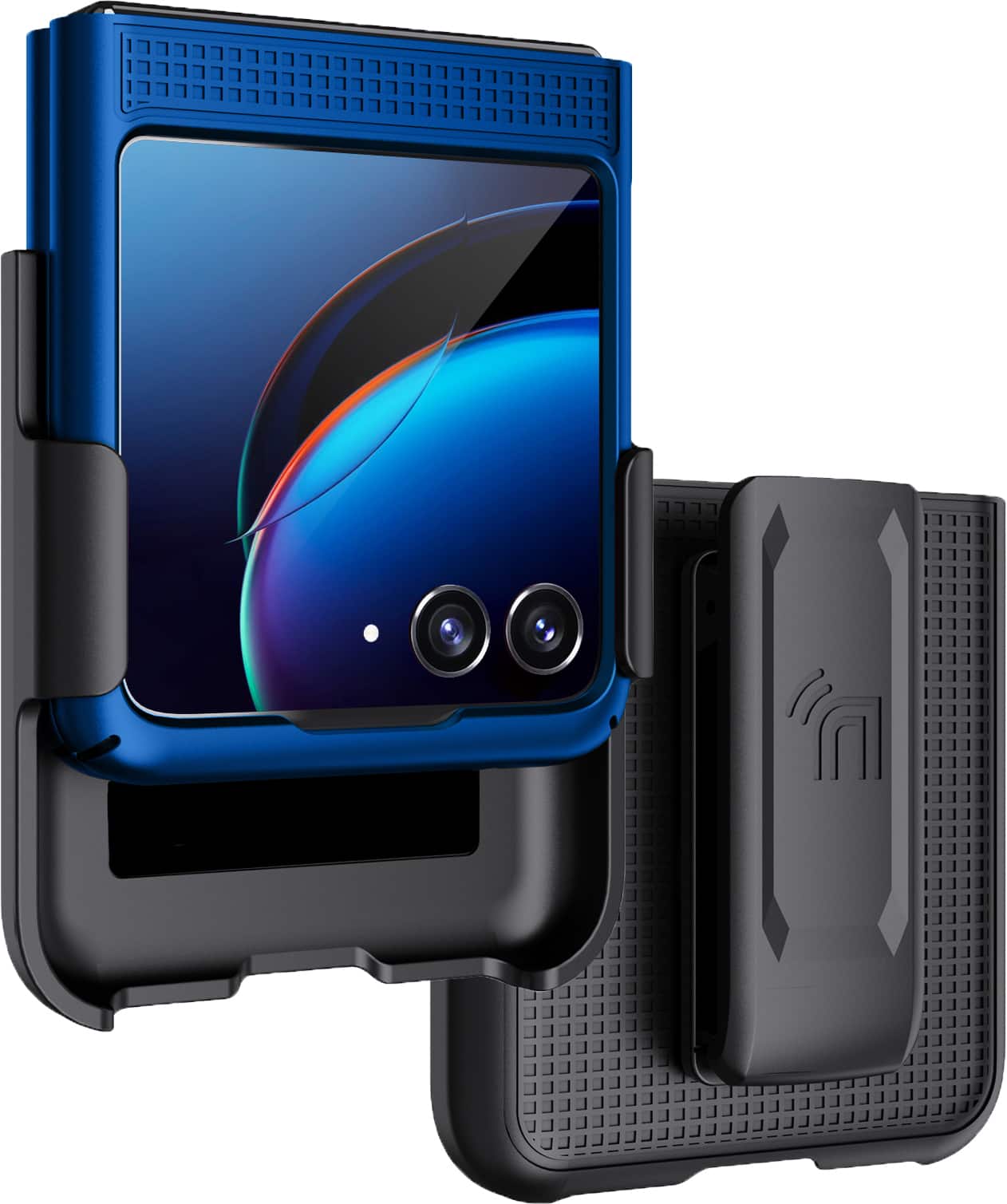 Nakedcellphone - Combo for Motorola RAZR+ 2023 (RAZR PLUS) - Slim Case and Belt Clip Holster - Blue