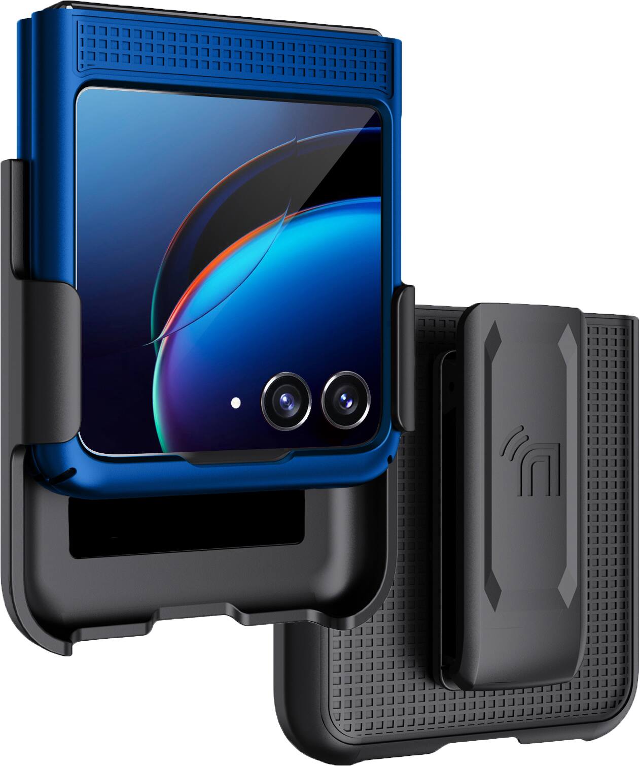 Front. Nakedcellphone - Combo for Motorola RAZR+ 2023 (RAZR PLUS) - Slim Case and Belt Clip Holster - Blue.