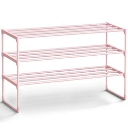 Songmics Home - Shoe Rack, 3-Tier Shoe Organizer, Metal Storage Shelf, for 16-20 Pairs, Stackable, for Entryway, Living Room, Garage - Jelly Pink