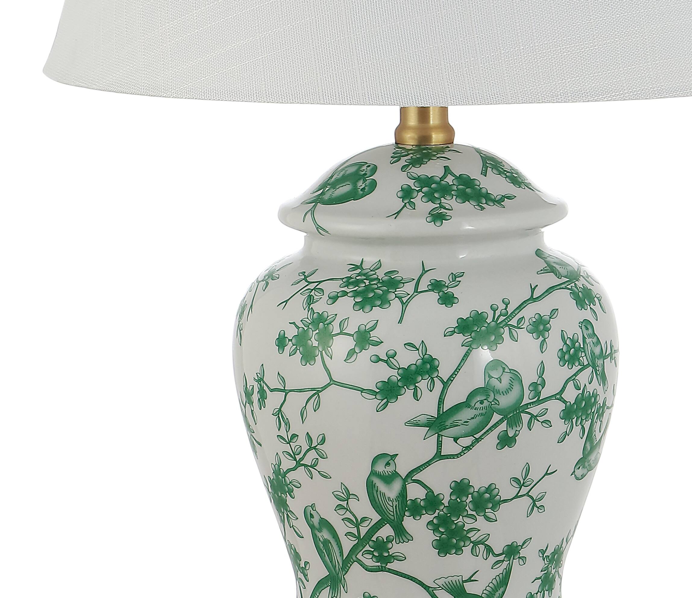 Alt View 4. Jonathan Y - Penelope 22" French Country Cottage Ceramic/Iron Chinoiserie Ginger Jar LED Table Lamp, White/Green - White/Green.