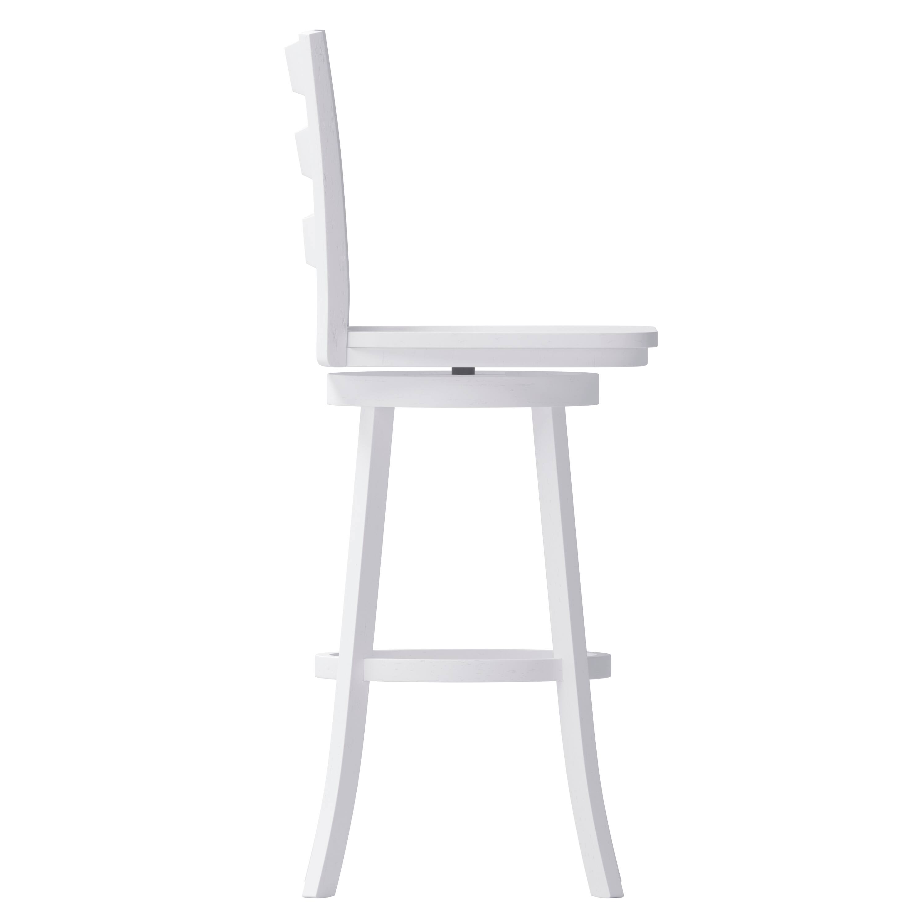 Left. Flash Furniture - Liesel Commercial Grade Wooden Classic Ladderback Swivel Bar Height Barstool with Solid Wood Seat, Antique White Wash - White.