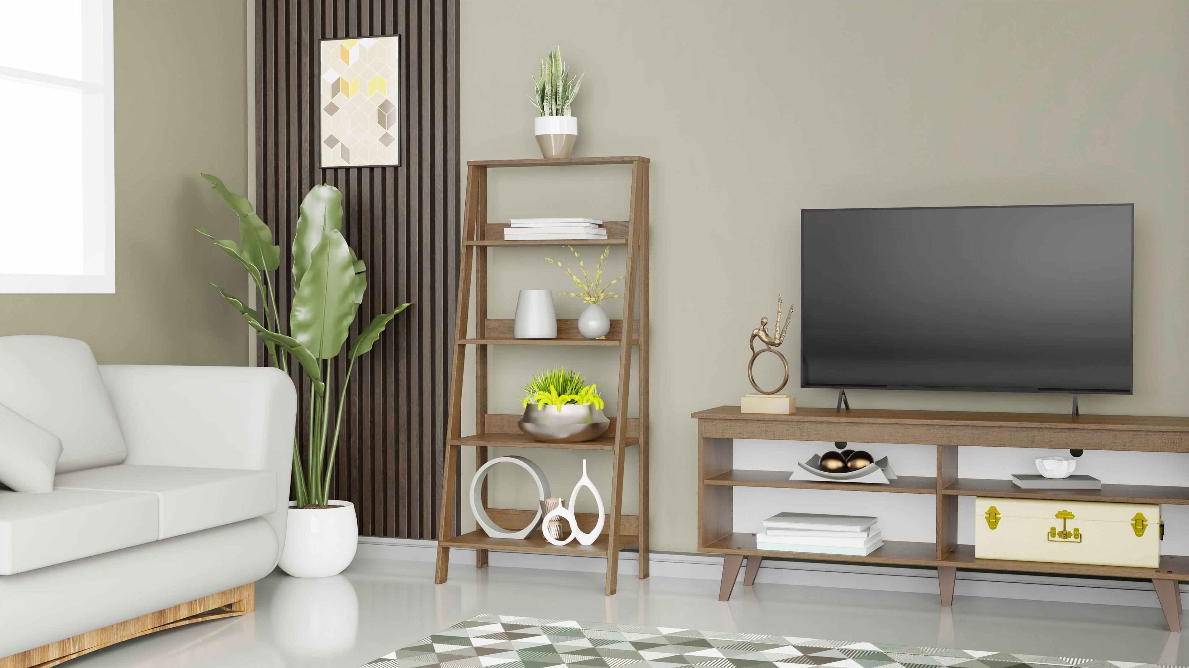 Alt View 1. Madesa - Madesa 5-Tier Ladder Shelf 24"L Free Standing Bookshelf for Home Office Study Room and Kitchen - Rustic - Rustic.