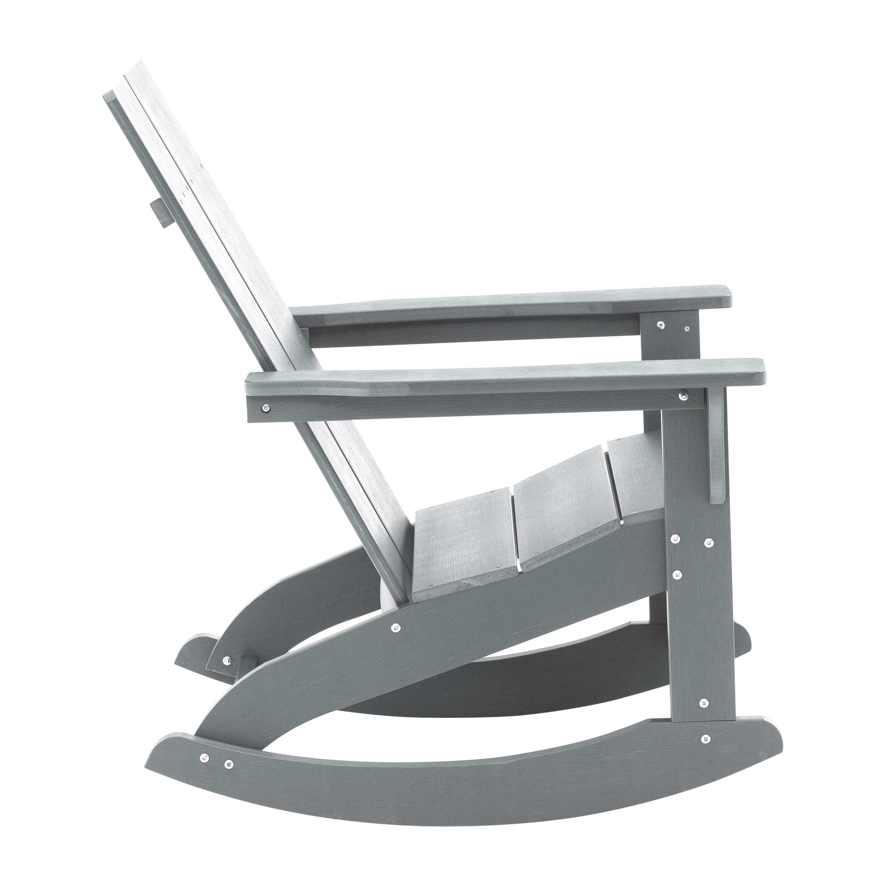 Alt View 8. Emma + Oliver - Modern All-Weather Poly Resin Adirondack Rocking Chair for Indoor/Outdoor Use - Gray.