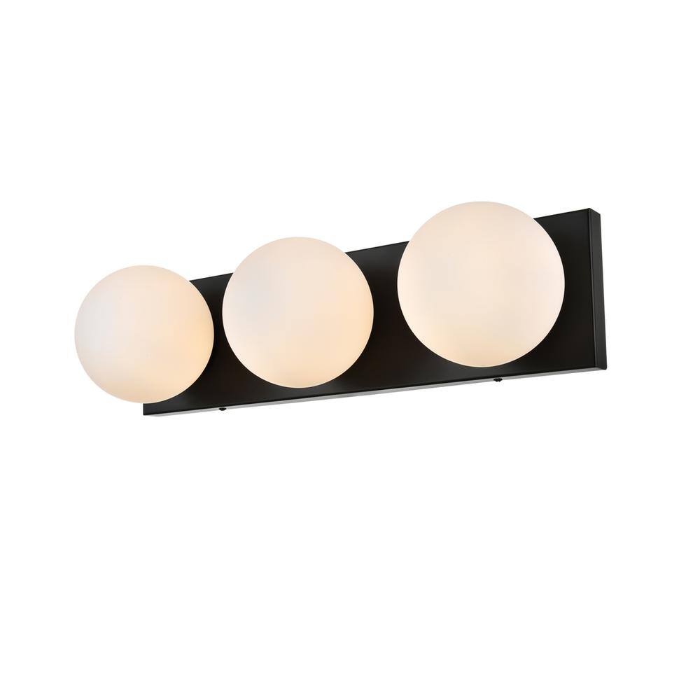 Back. Living District - Jaylin 3 light Black and frosted white Bath Sconce - Black And Frosted White.