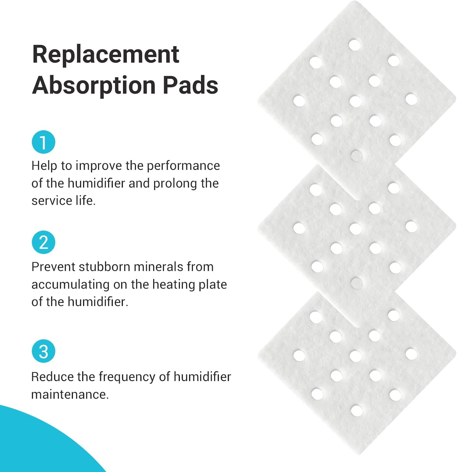 Replacement Absorption Pads
1. Help to improve the performance of the humidifier and prolong the service life.
2. Prevent stubborn minerals from accumulating on the heating plate of the humidifier.
3. Reduce the frequency of humidifier maintenance.