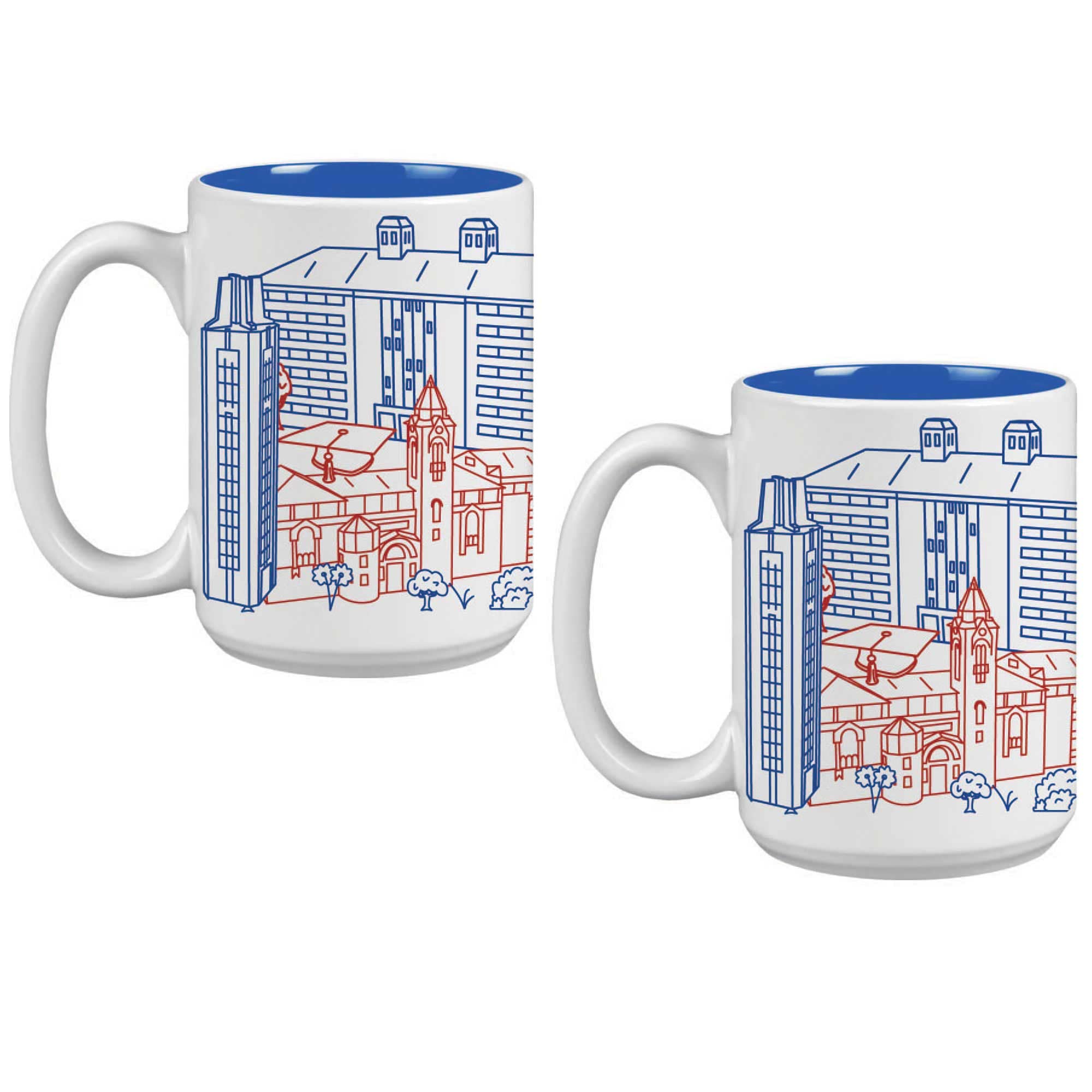 Alt View 1. Indigo Falls - Kansas Jayhawks 15oz. Campus Line Art Coffee Mug Two-Pack - Multicolor.
