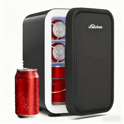 Front. BEICHEN - 6L/8Cans Small Refrigerator With LED Light,AC/DC Thermoelectric Cooler/Warmer for Bedroom,Office,Gaming room and Car. - Black.