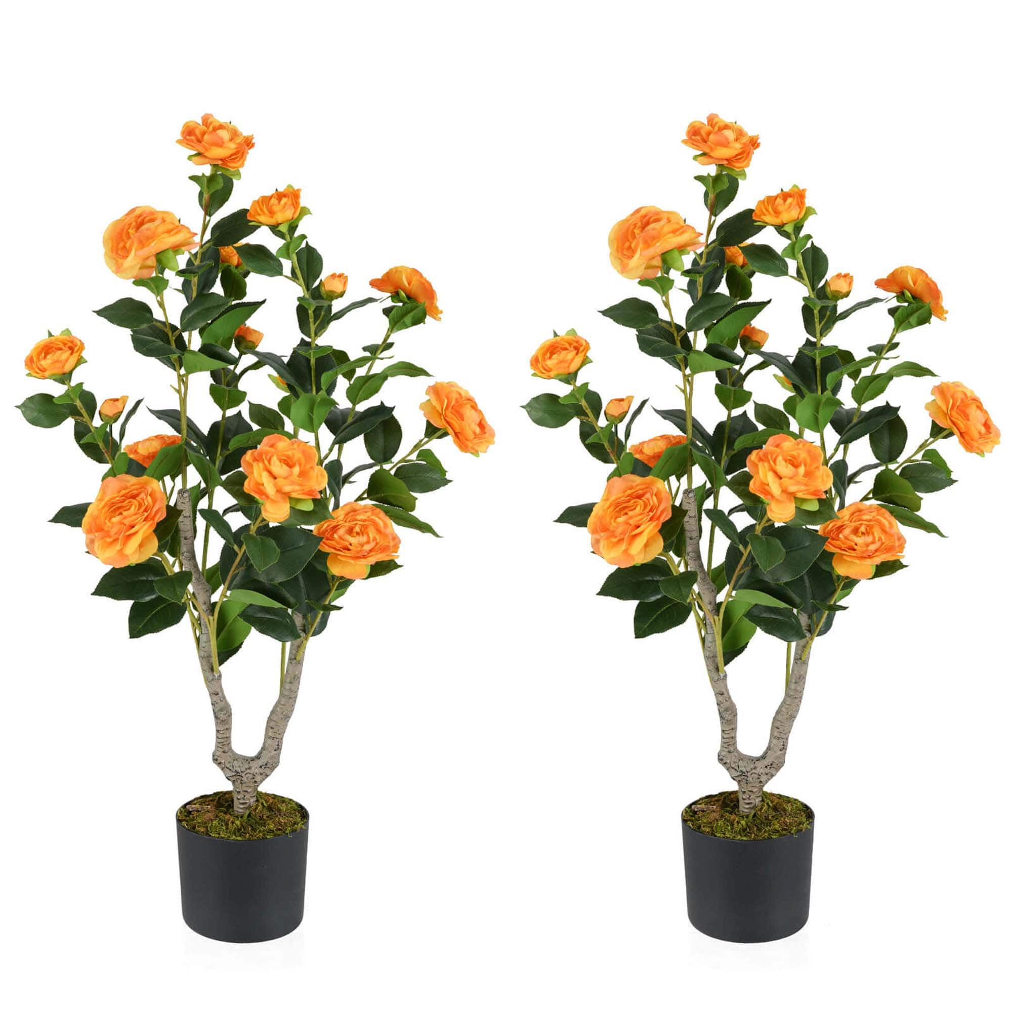 "Costway - 2 PCS 36"" Artificial Camellia Tree Fake Potted Tree Greenery Floral Plant Modern - Orange" price history on PriceWatchPro