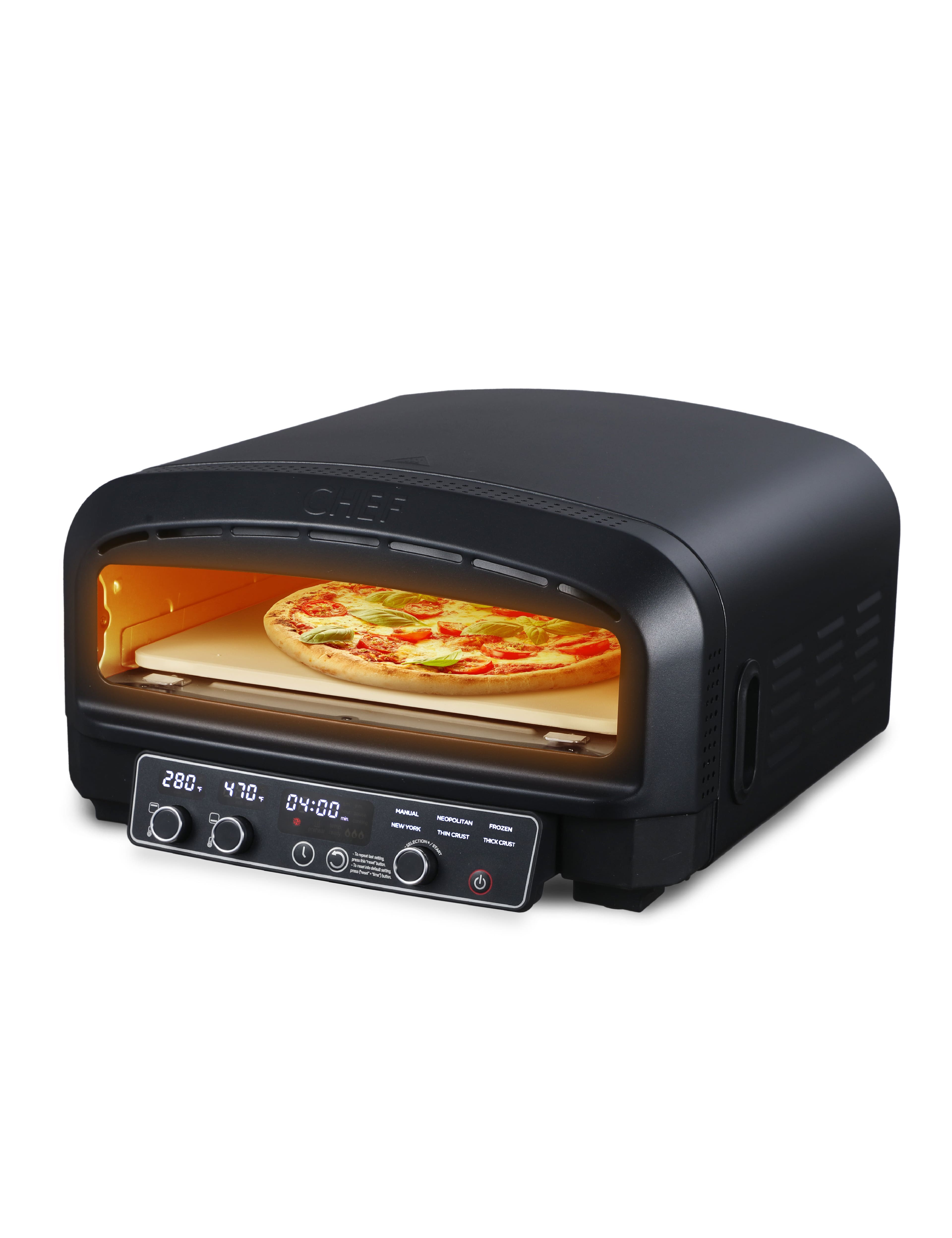 Commercial Chef - Indoor Electric Pizza Oven, Includes Pizza Stone & Shovel - BLACK