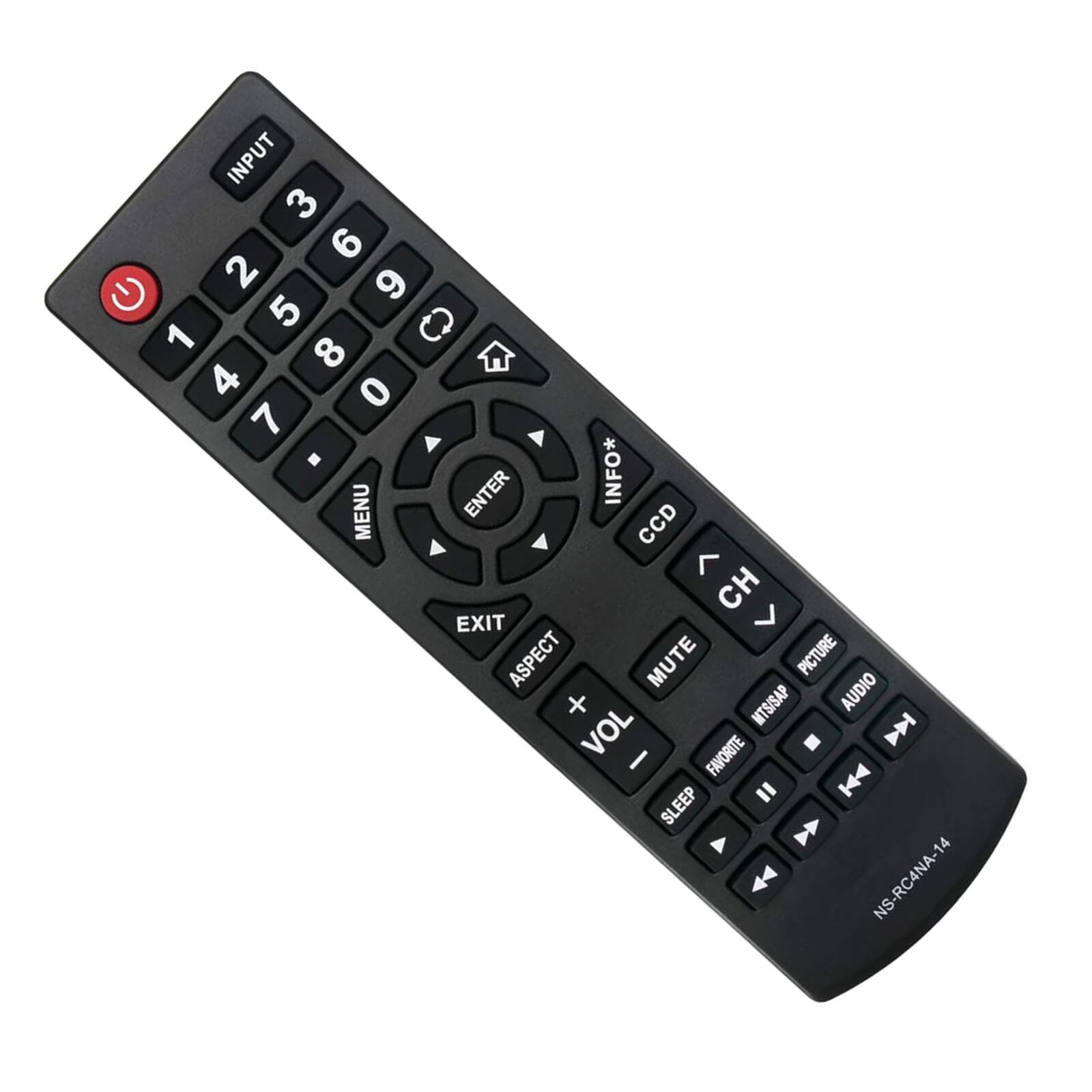 INPUT 3 6 2 9 G 5 1 8 4 0 7 . MENU ENTER INFO* CCD CH EXIT > ASPECT MUTE PICTURE + MTS/SAP AUDIO VOL I FAVORITE = I SLEEP A NS-RC4NA-14