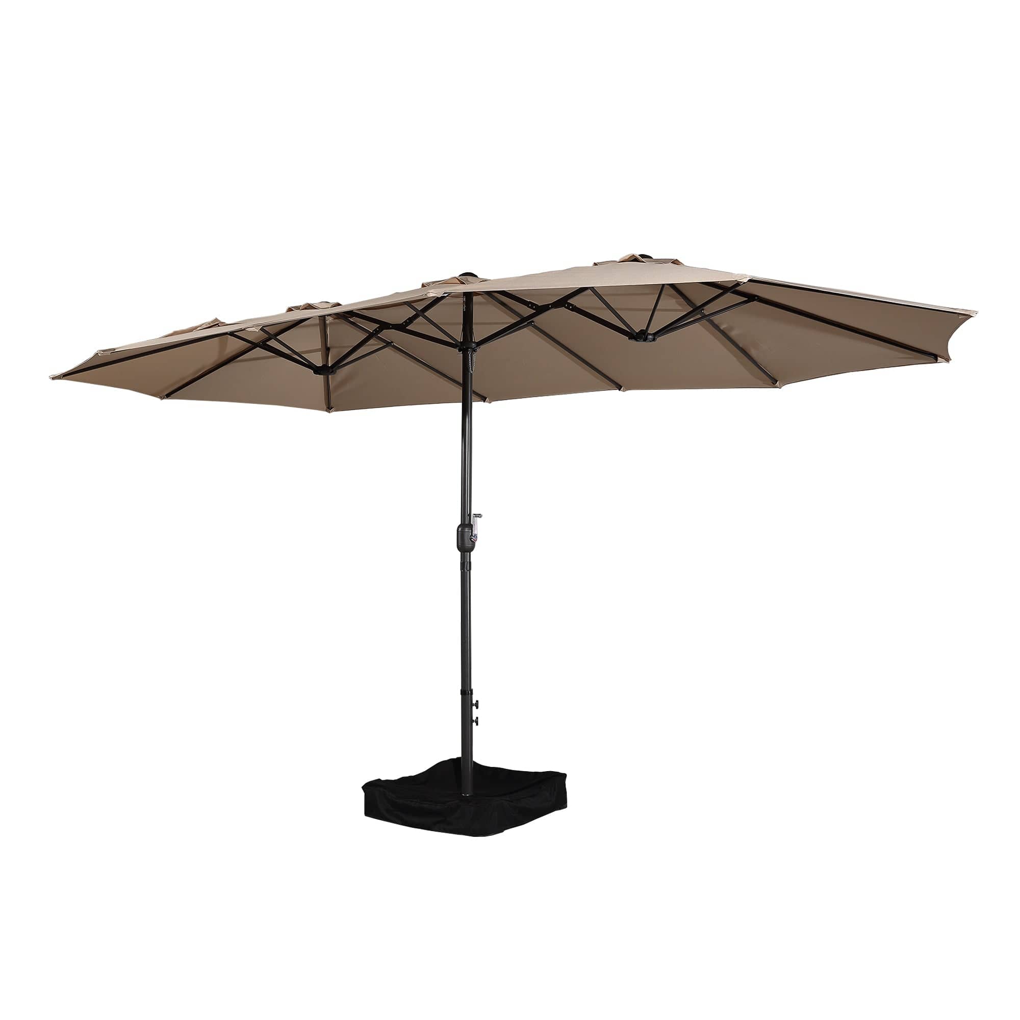 Boyel Living - 15 FT Extra Large Double Sided Patio Market Umbrella with Base Fade Resistant UV Resistant - Tan