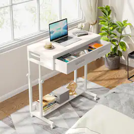 Tribesigns - 31.5-Inch Mobile Laptop Desk with Wheels and Metal Frame for Home Office Work, Study or Computer Tasks - White