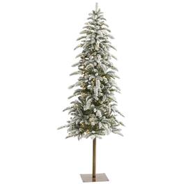 BreeBe - 6.5’ Flkd Wshtn Alpine Xmas Tree w/250 LED lights & 637 Tips - White, Green