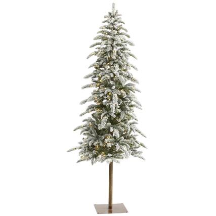 Front. BreeBe - 6.5’ Flkd Wshtn Alpine Xmas Tree w/250 LED lights & 637 Tips - White, Green.