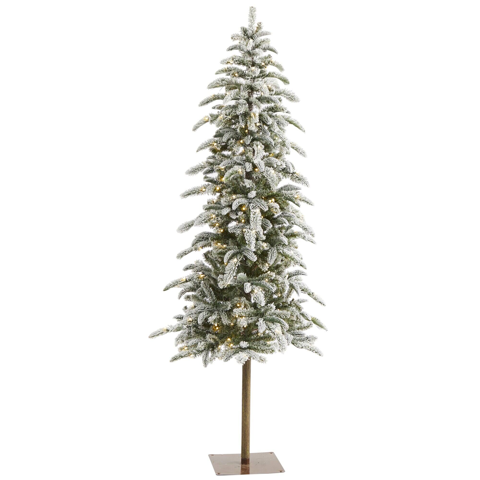 Front. BreeBe - 6.5’ Flkd Wshtn Alpine Xmas Tree w/250 LED lights & 637 Tips - White, Green.